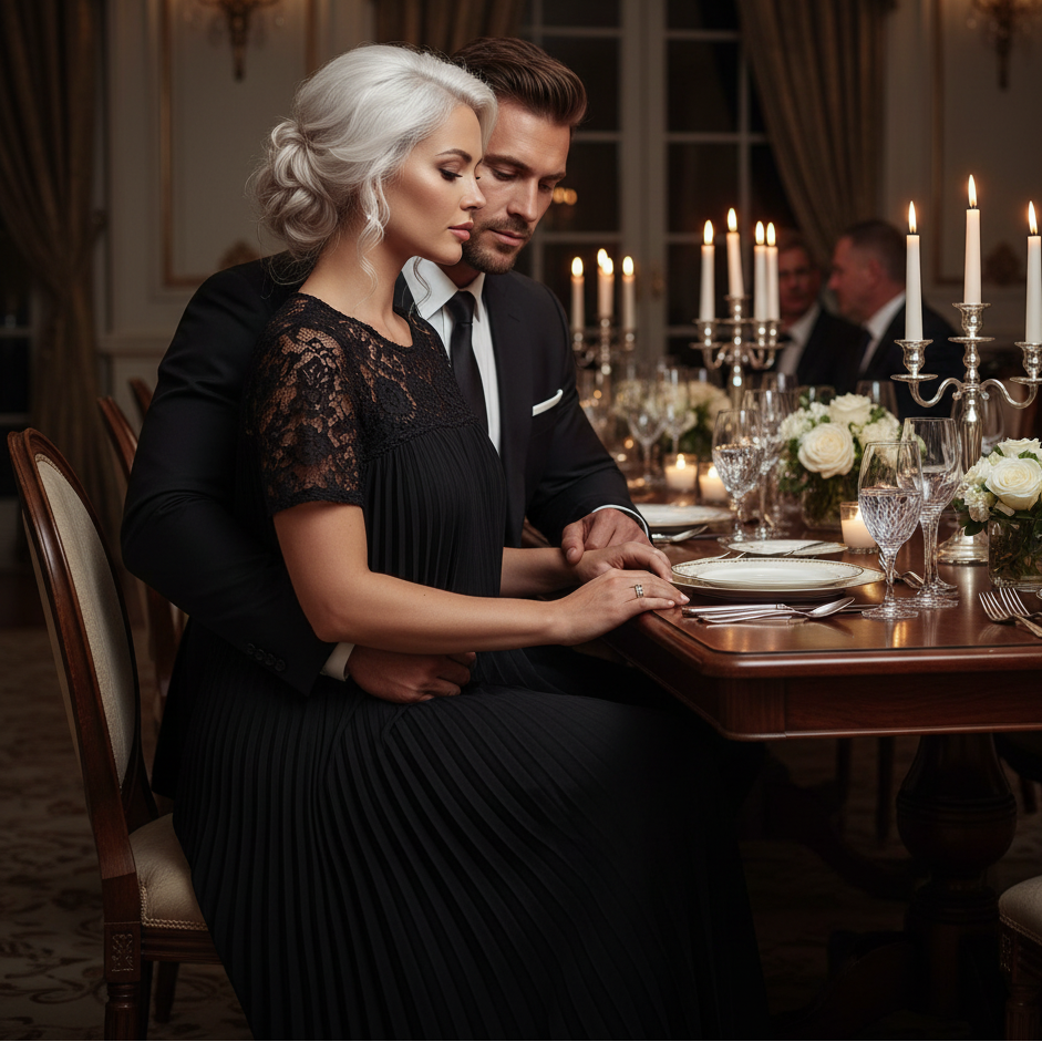 Plus Size Elegant Lace Trim Pleated Dress