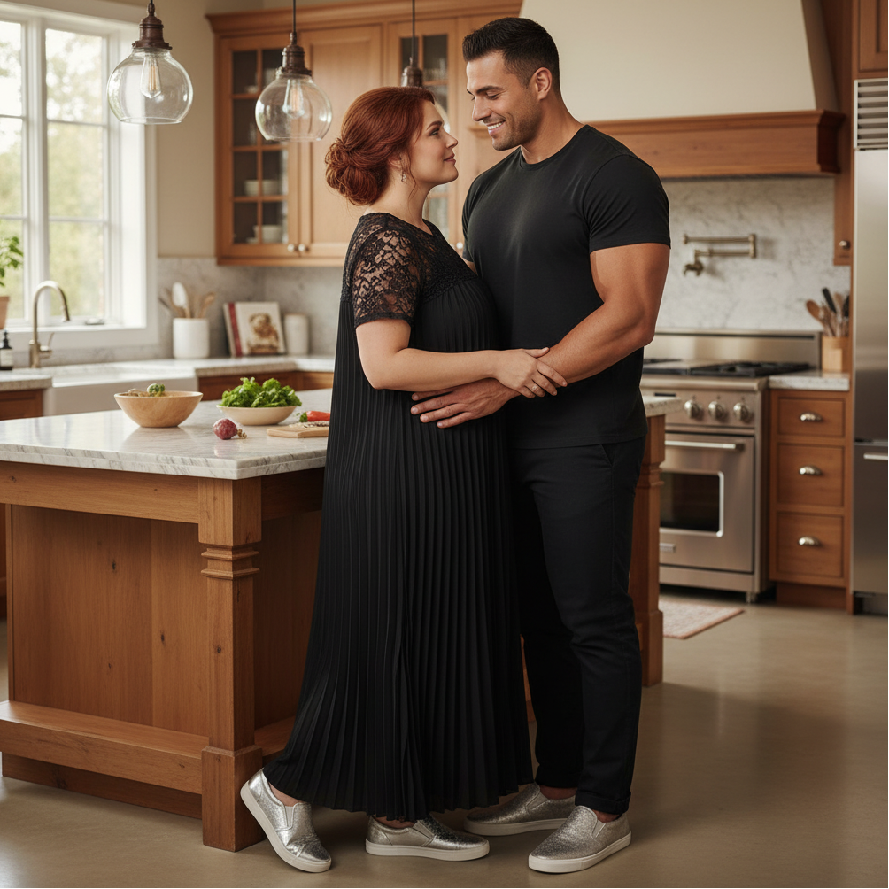 Plus Size Elegant Lace Trim Pleated Dress