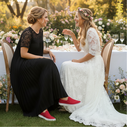 Plus Size Elegant Lace Trim Pleated Dress