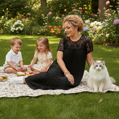 Plus Size Elegant Lace Trim Pleated Dress