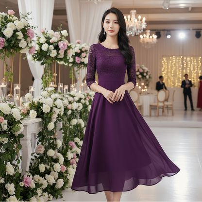 Vogue Chiffon Lace Midi Dress