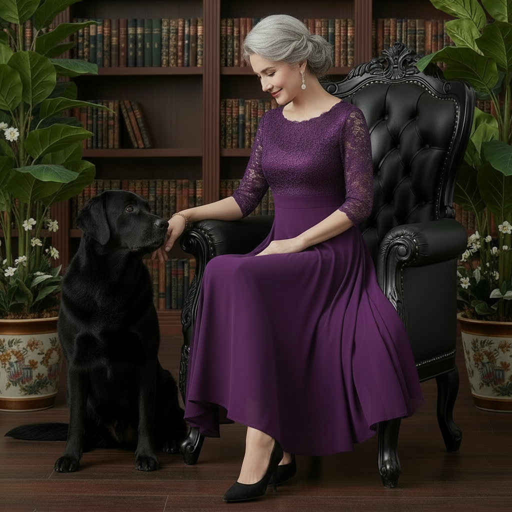 Vogue Chiffon Lace Midi Dress