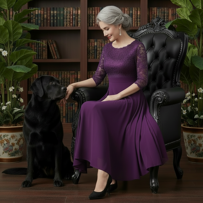 Vogue Chiffon Lace Midi Dress