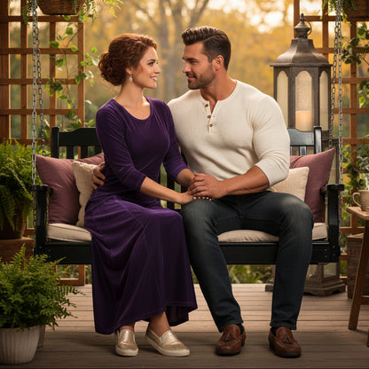 Velvet 3/4 Sleeve Midi Dress