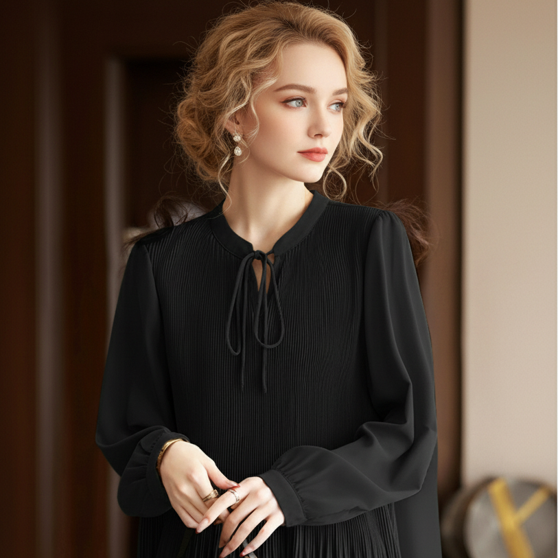 ZANZEA Plus Size Fine Pleated Long Sleeve Top