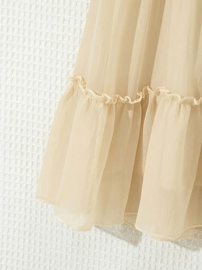 Lace Trim Long Sleeve Ruffle Dresses