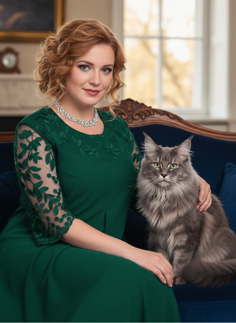 Plus Size Embroidered Chiffon Midi Dress