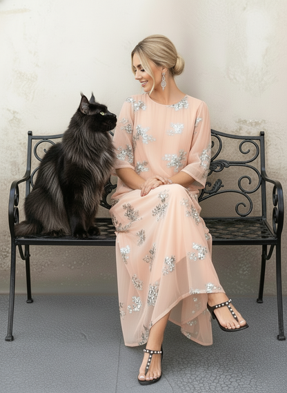 Blush Pink Floral Sequin Maxi Dress