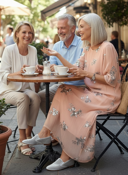 Blush Pink Floral Sequin Maxi Dress