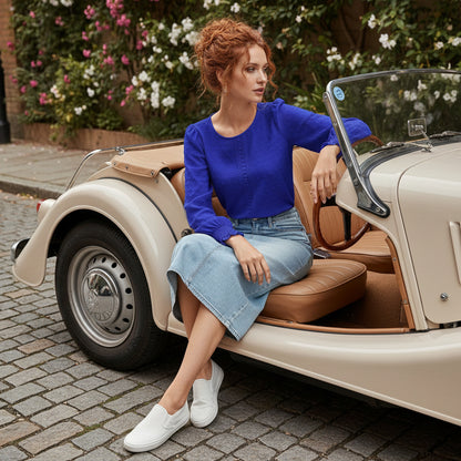 Polka Dot Lace Lantern Sleeve Top