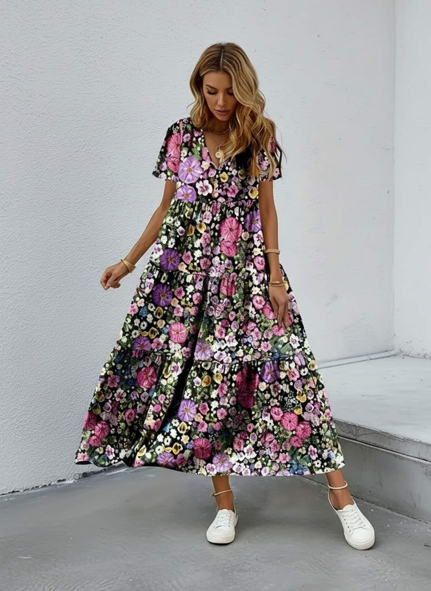 Plus Size Floral Tiered Maxi Dresses