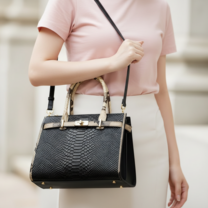 Birkin Inspired Genuine Leather Handbag - Dual Tone Snake Edition
