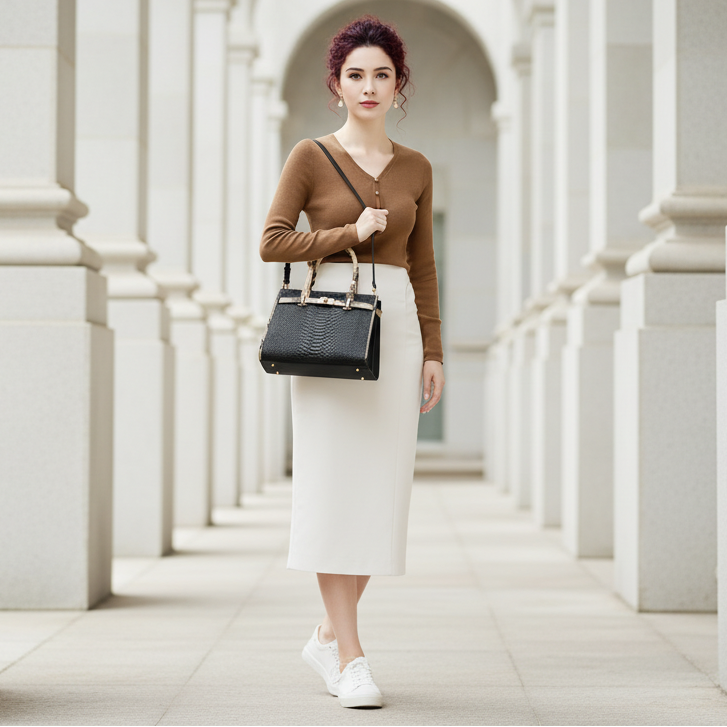 Birkin Inspired Genuine Leather Handbag - Dual Tone Snake Edition