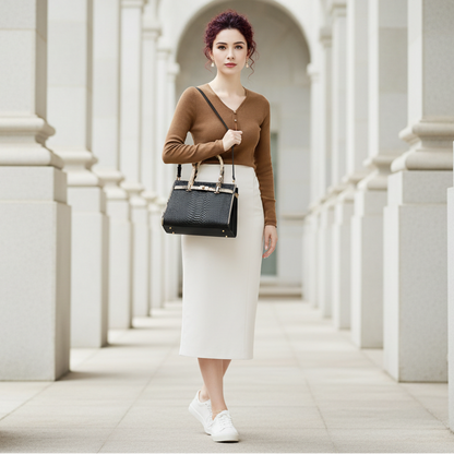 Birkin Inspired Genuine Leather Handbag - Dual Tone Snake Edition