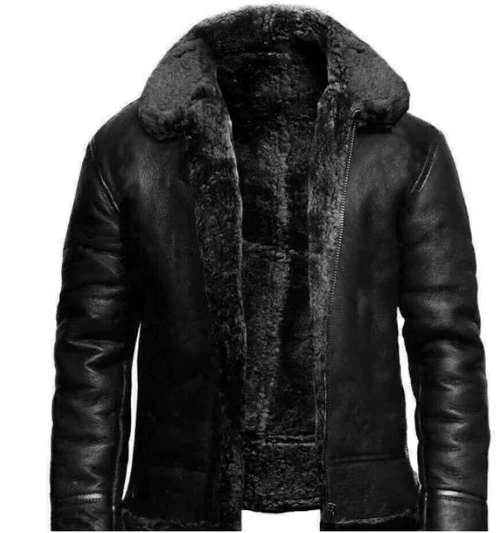 B3 Bomber Black Pilot Leather Fur Jackets