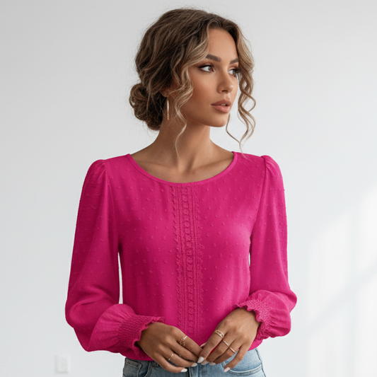 Emery Rose Shirred Long Sleeve Tops