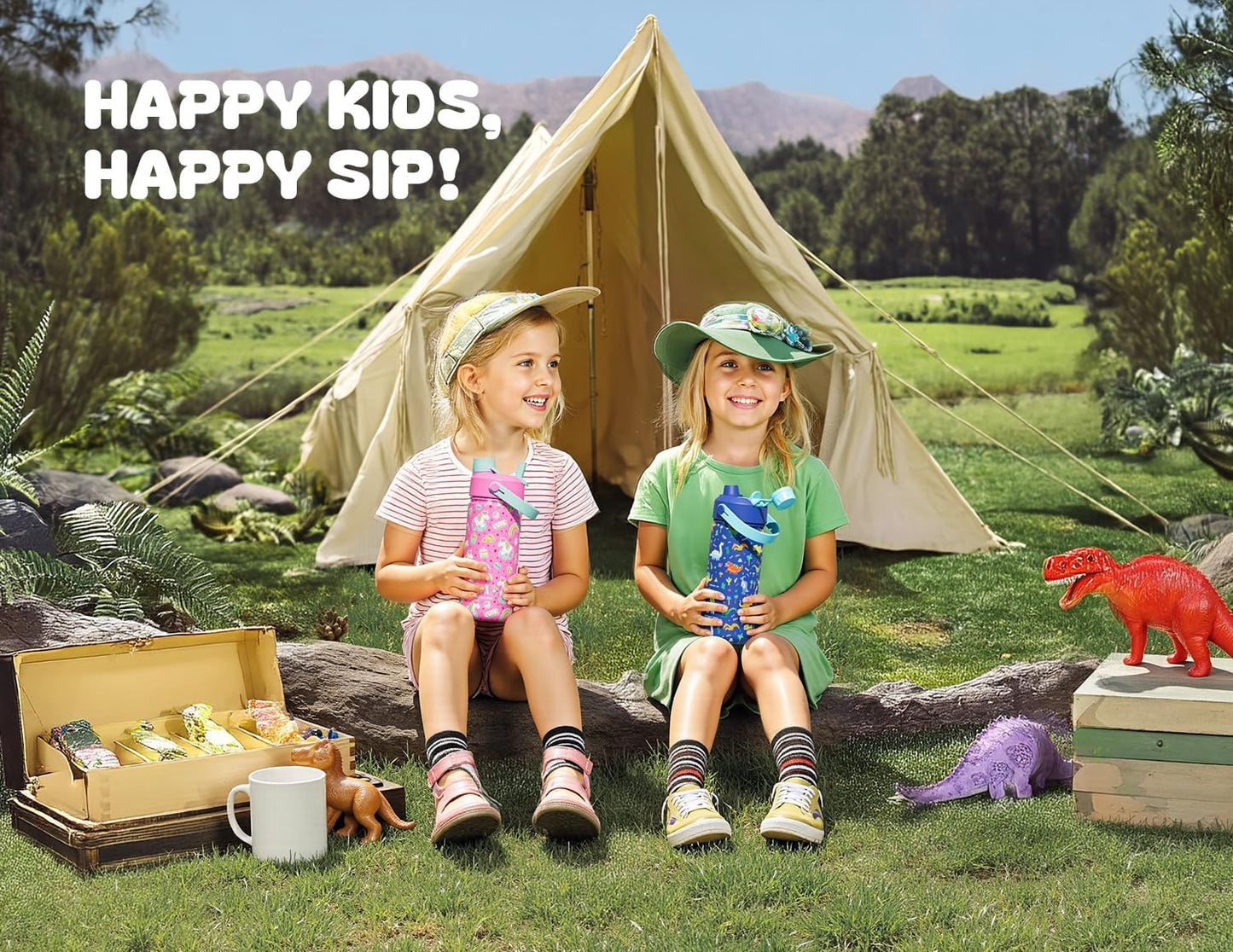 POWCAN Insulated 18oz Non-Slip, Stainless Steel Water Bottles