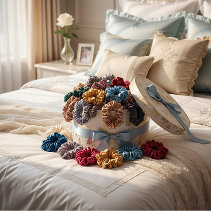 Bohemian Satin Thin Hair Scrunchies (19 Piece Set)