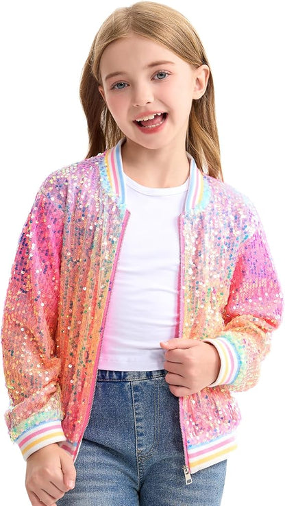 LOLANTA Girls Gradient Sequined Bomber Jackets