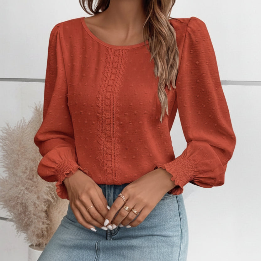 Emery Rose Shirred Long Sleeve Tops