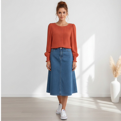 Emery Rose Shirred Long Sleeve Tops