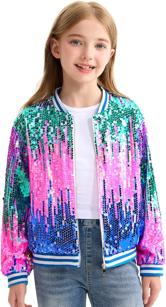 LOLANTA Girls Gradient Sequined Bomber Jackets