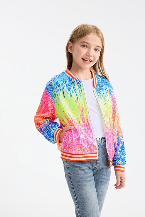 LOLANTA Girls Gradient Sequined Bomber Jackets