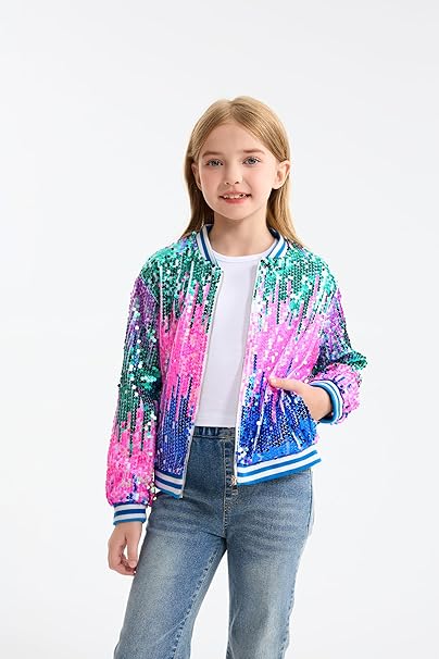 LOLANTA Girls Gradient Sequined Bomber Jackets