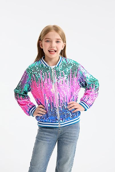 LOLANTA Girls Gradient Sequined Bomber Jackets