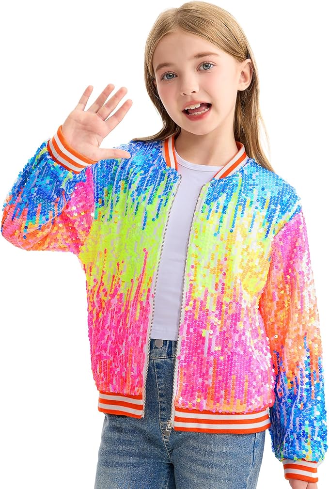 LOLANTA Girls Gradient Sequined Bomber Jackets