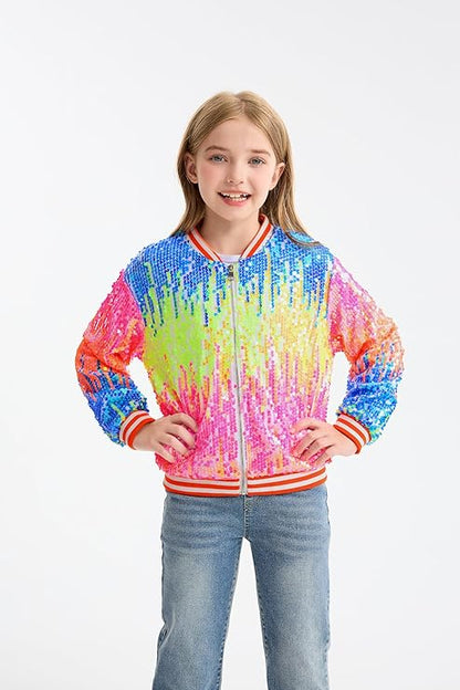 LOLANTA Girls Gradient Sequined Bomber Jackets
