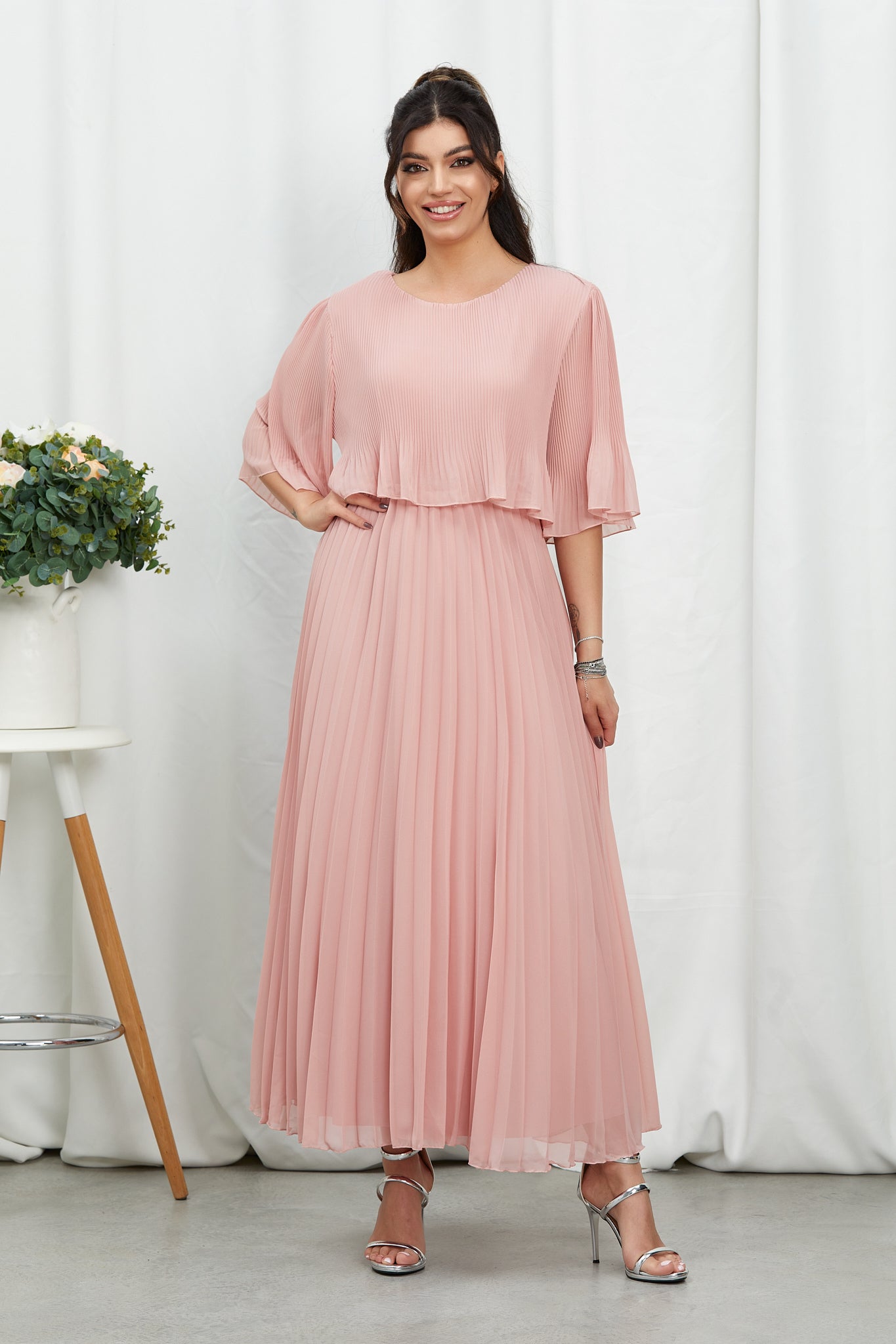 Valentina Ribbed Lightweight Pleated Maxi Dress