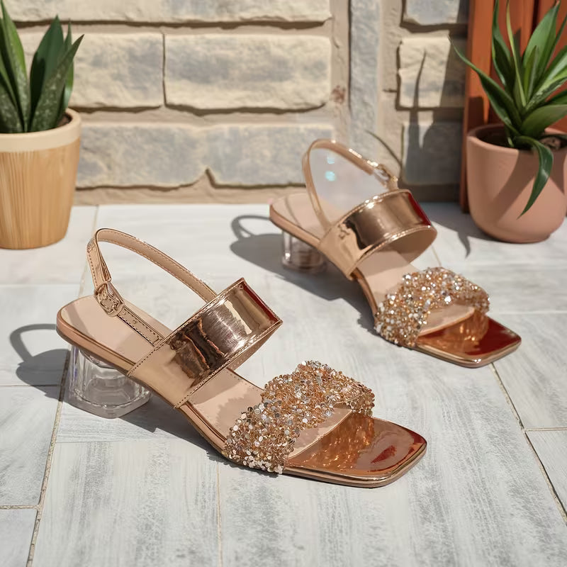 Vera Acrylic Block Heel Rhinestone Sandals