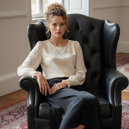 Polka Dot Lace Lantern Sleeve Top