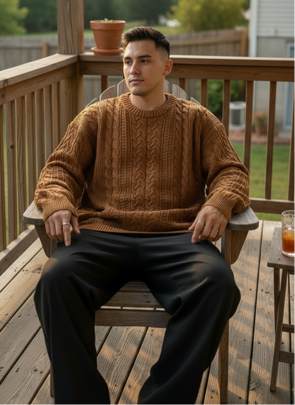 Cozy Geometric Plus Size Acrylic Aran Crew Neck Sweater