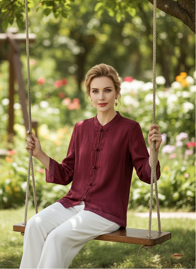 TADAMA Plus Size Mandarin Nehru Collar Top