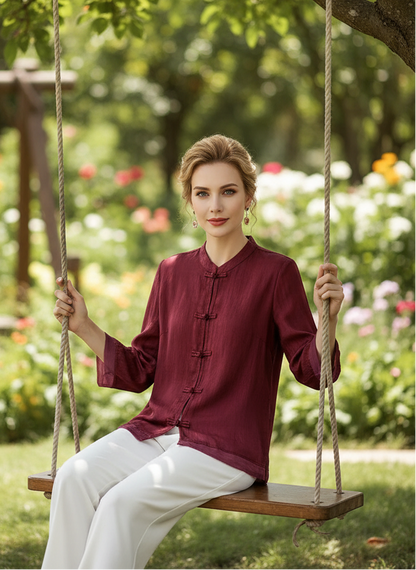 TADAMA Plus Size Mandarin Nehru Collar Top