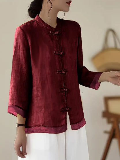 TADAMA Plus Size Mandarin Nehru Collar Top