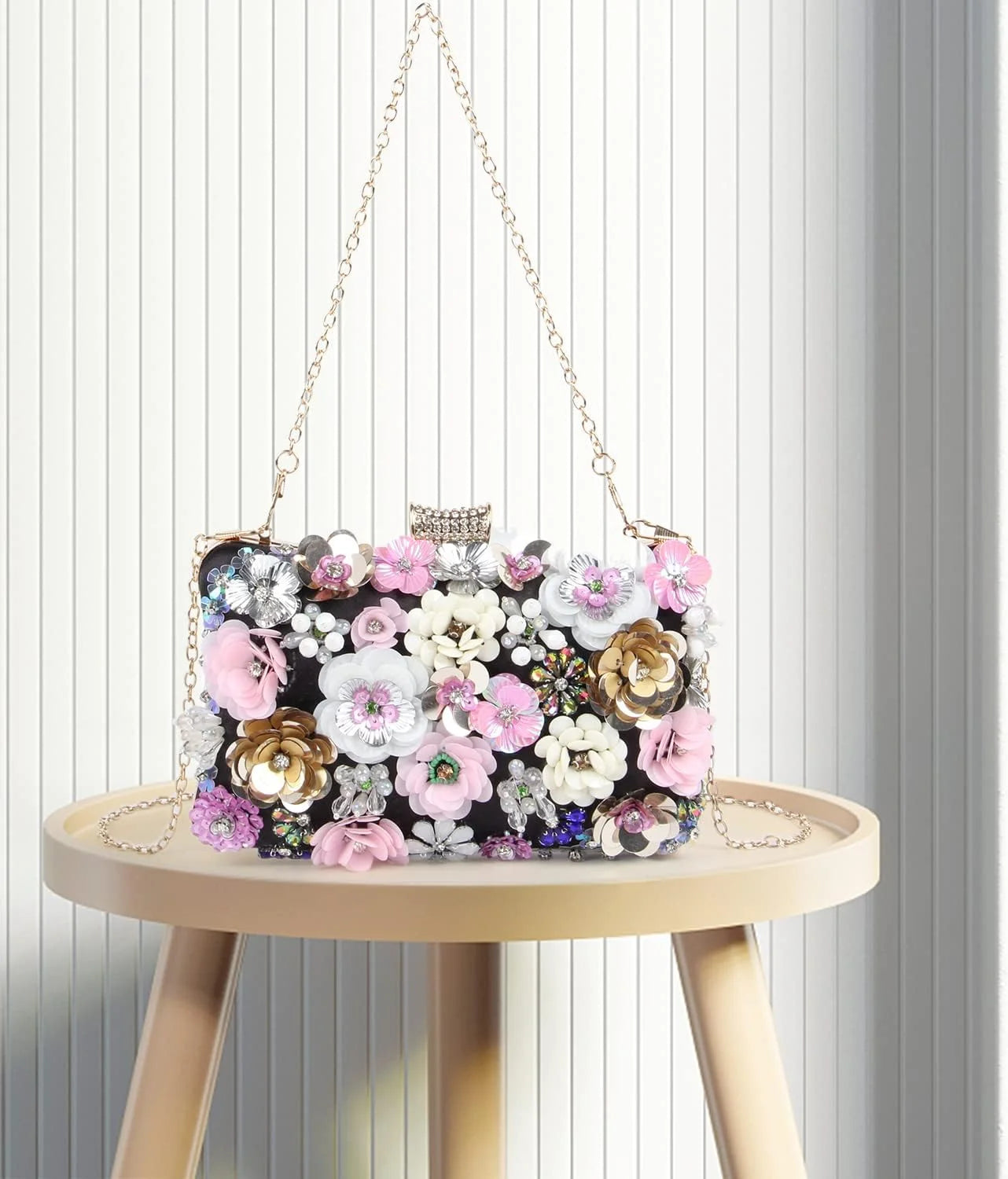 Embellished Floral Evening Clutch Bag