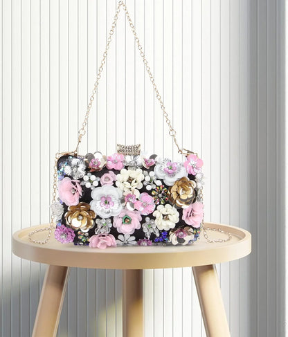 Embellished Floral Evening Clutch Bag
