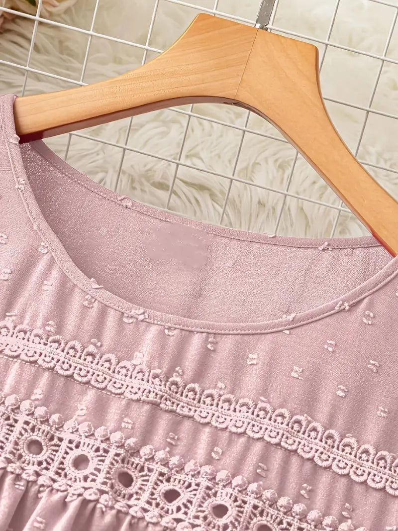 Polka Dot Textured Short Sleeved Blouse Top