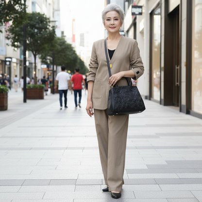 Floral Embossed Genuine Leather Handbag
