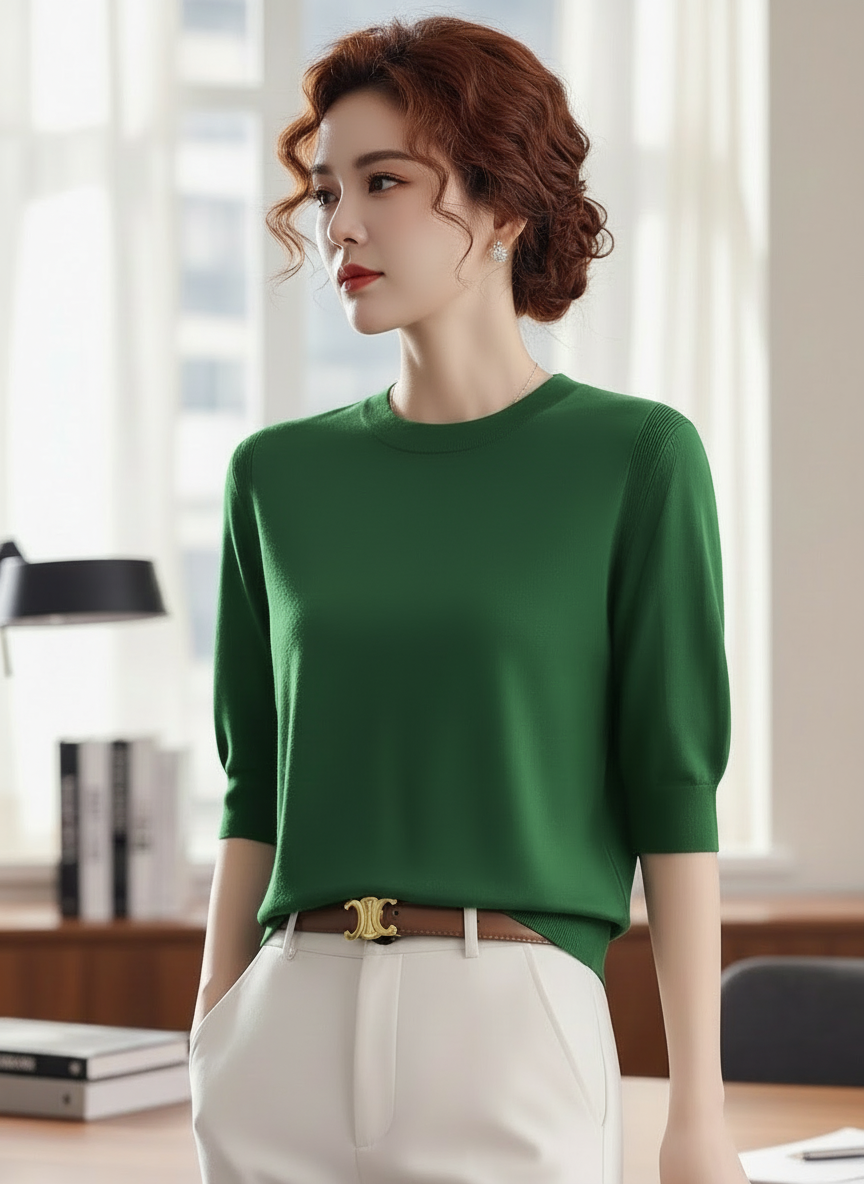 Seraphine Round Neck Short Sleeve Knit Tops