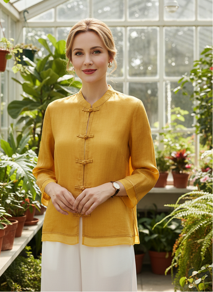 TADAMA Plus Size Mandarin Nehru Collar Top