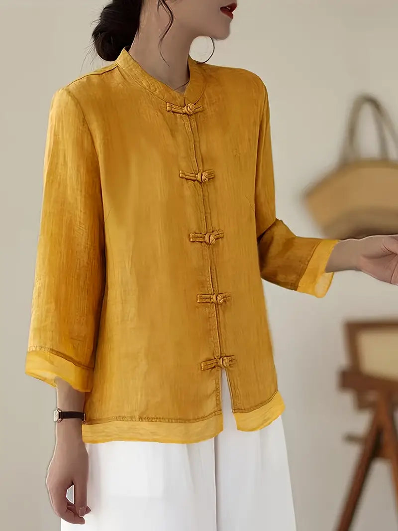 TADAMA Plus Size Mandarin Nehru Collar Top