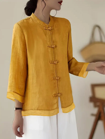 TADAMA Plus Size Mandarin Nehru Collar Top