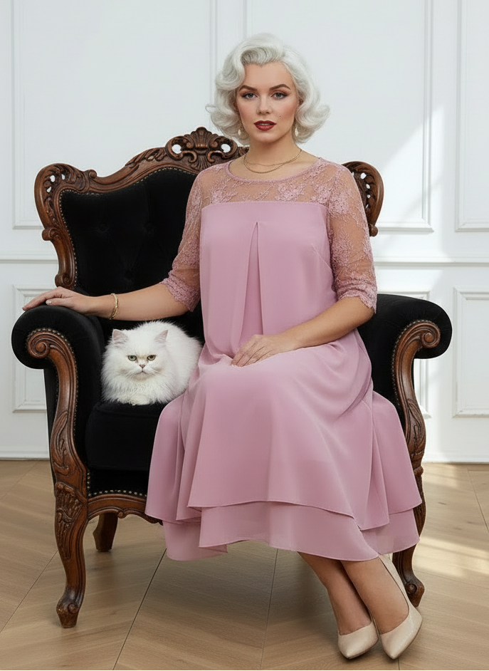 Plus Size Embroidered Chiffon Midi Dress