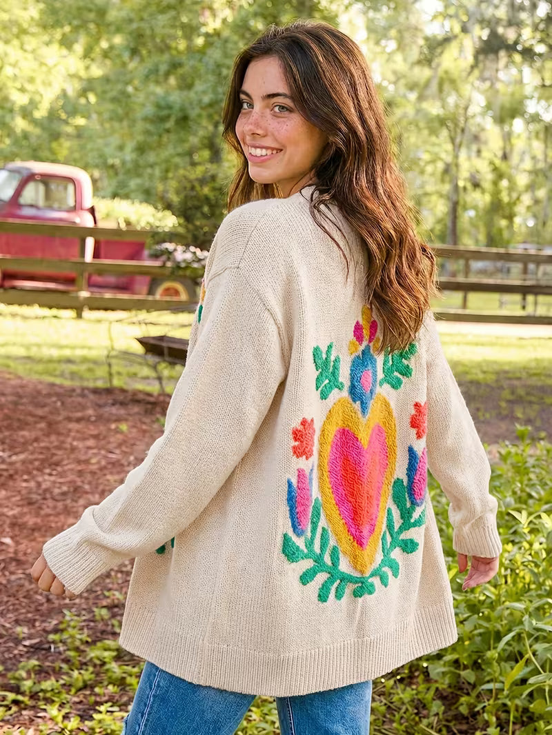 Chic Heart Knit Cardigan Coat