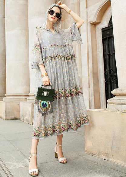 Boutique Embroidered Baby Doll Midi Dress