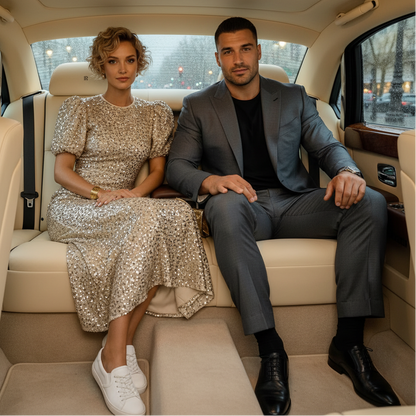 Puff Sleeve Sequin Midi Dress